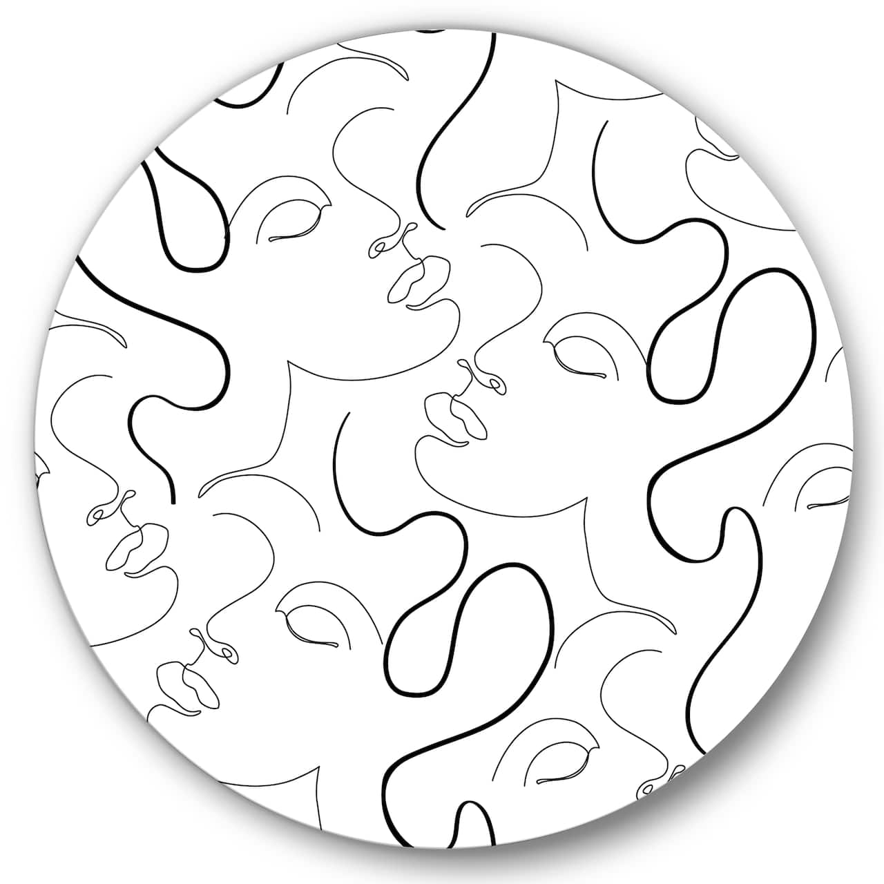 Designart - Monochrome One Line Drawing Portraits - Modern Metal Circle Wall Art